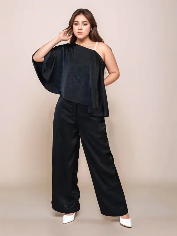 Jade Black Textured High Waist Trouser