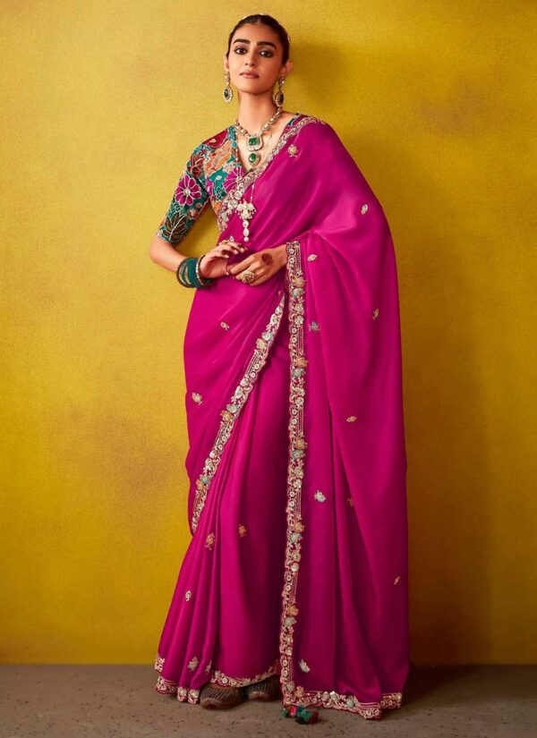 Pink Tissue Silk Embroidered Sequins With Beads Work Saree For A Luxurious Look Wedding Wear
