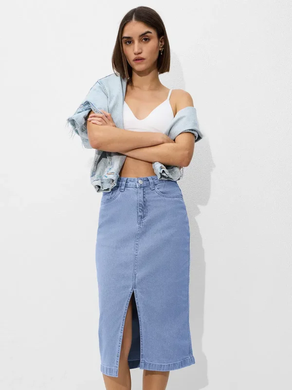 Mid Blue Women Denim Skirts