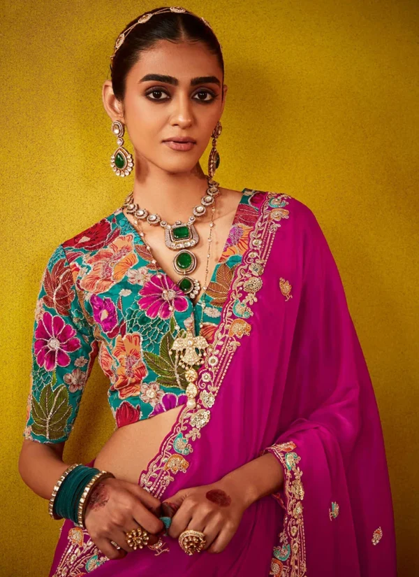 Pink Tissue Silk Embroidered Sequins With Beads Work Saree For A Luxurious Look Wedding Wear - Image 3