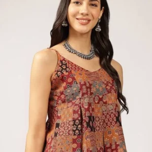 Anouk Ethnic Printed Sleeveless Peplum Crop Top