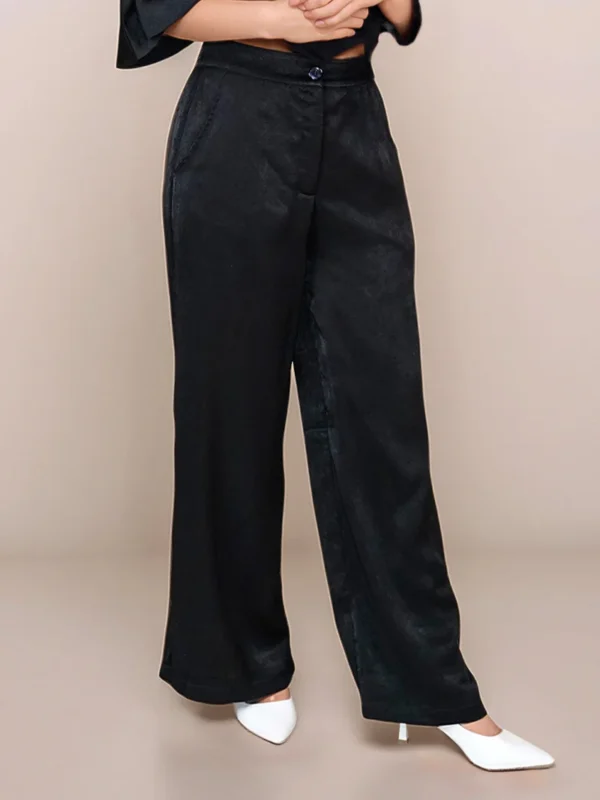 Jade Black Textured High Waist Trouser - Image 7