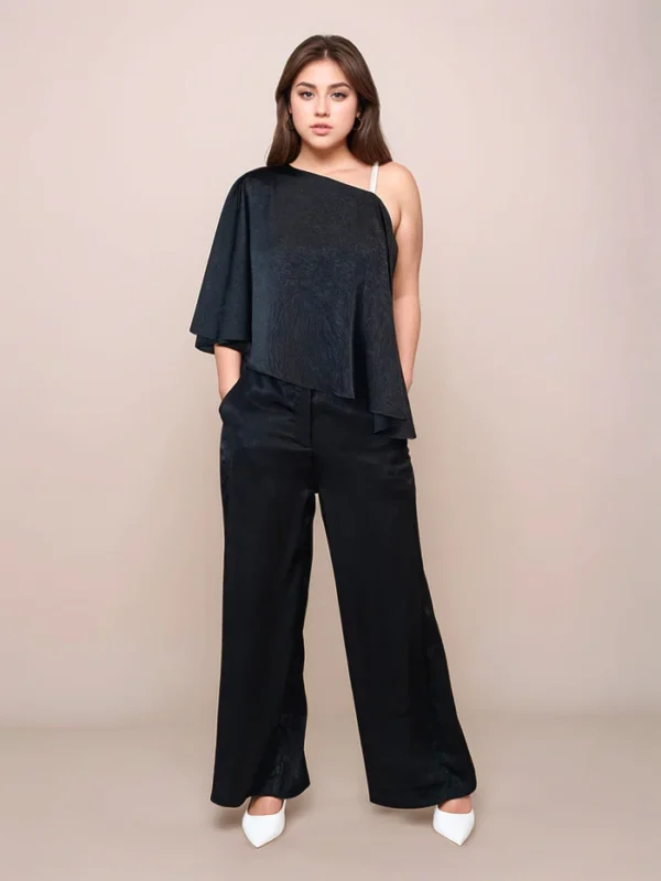 Jade Black Textured High Waist Trouser - Image 5