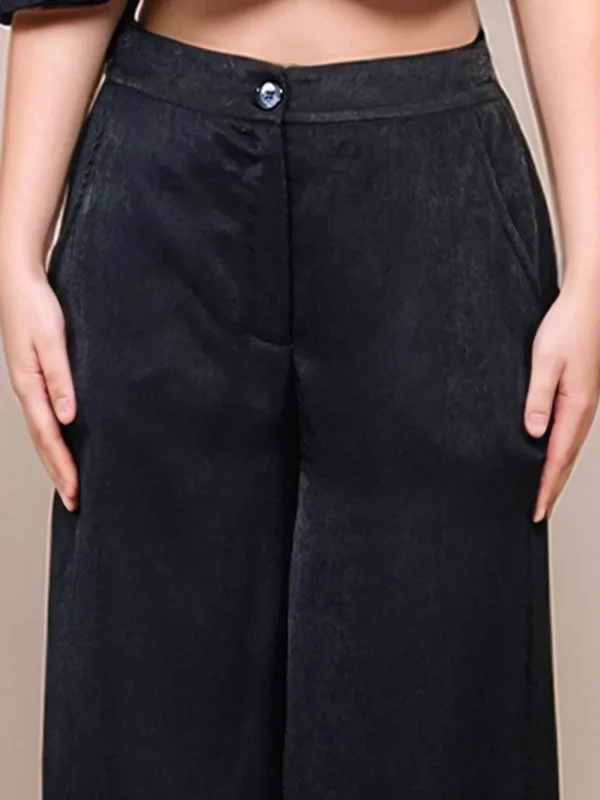 Jade Black Textured High Waist Trouser - Image 6