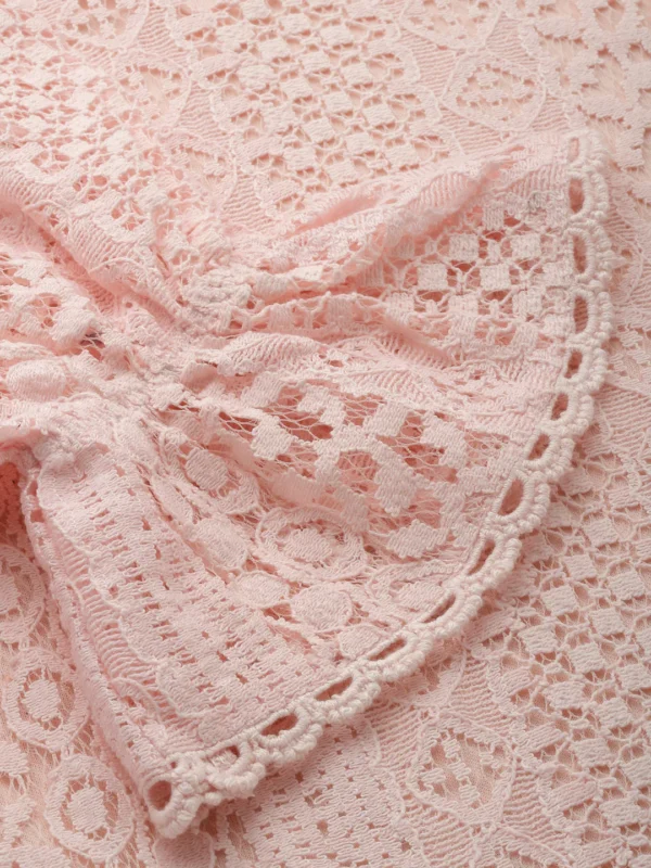 Women Peach Self Design Lace Regular Smart Casual Top - Image 7