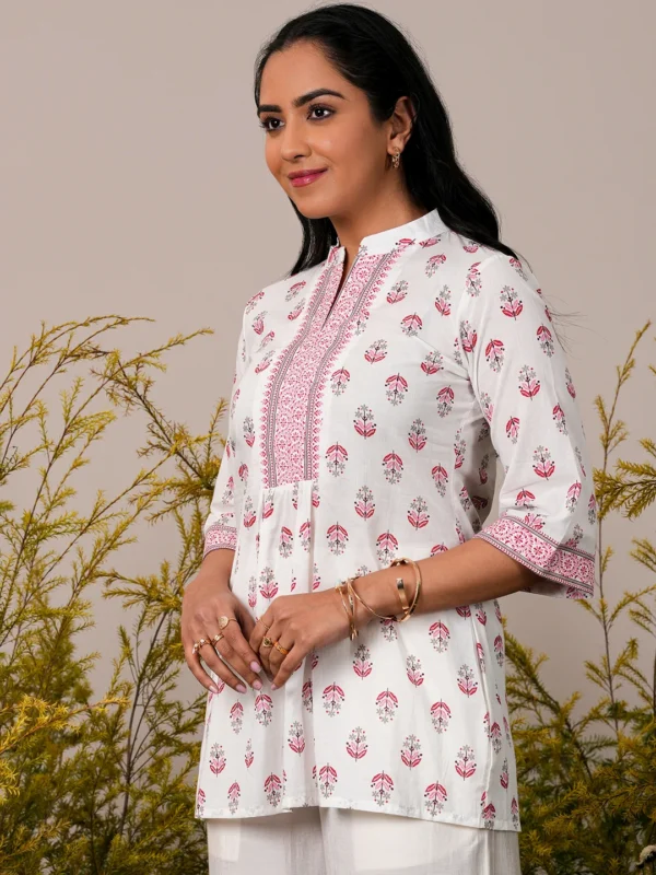 Ladies cotton tops White Printed Cotton Straight Kurti - Image 2