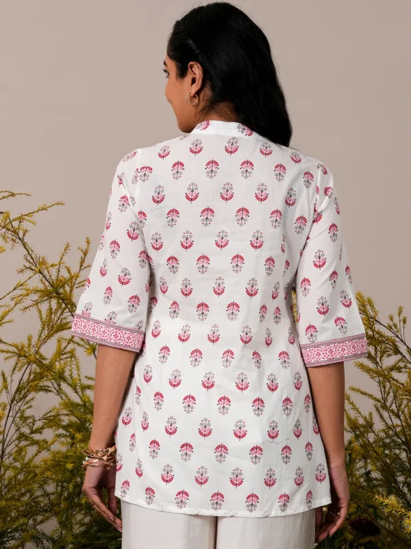 Ladies cotton tops White Printed Cotton Straight Kurti - Image 5