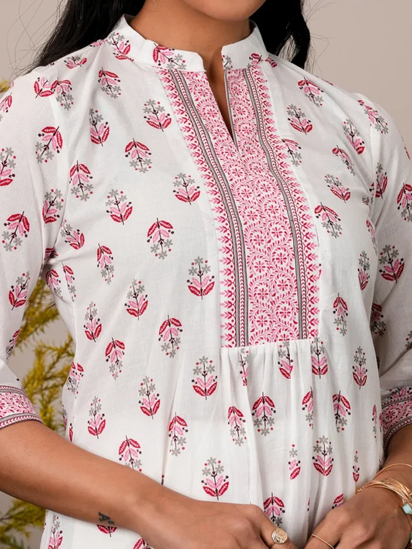 Ladies cotton tops White Printed Cotton Straight Kurti - Image 4