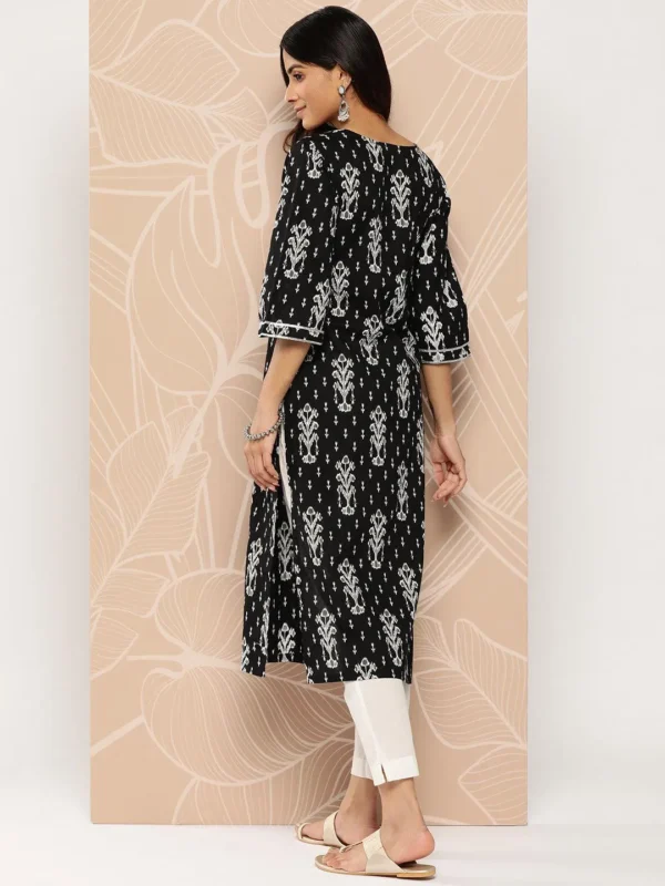 Woman kurta Black Embellished Cotton Straight - Image 3