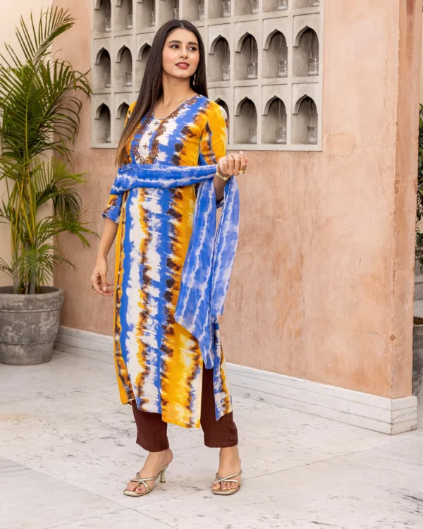 Women Yellow Tie Dye Suit Set - Image 5