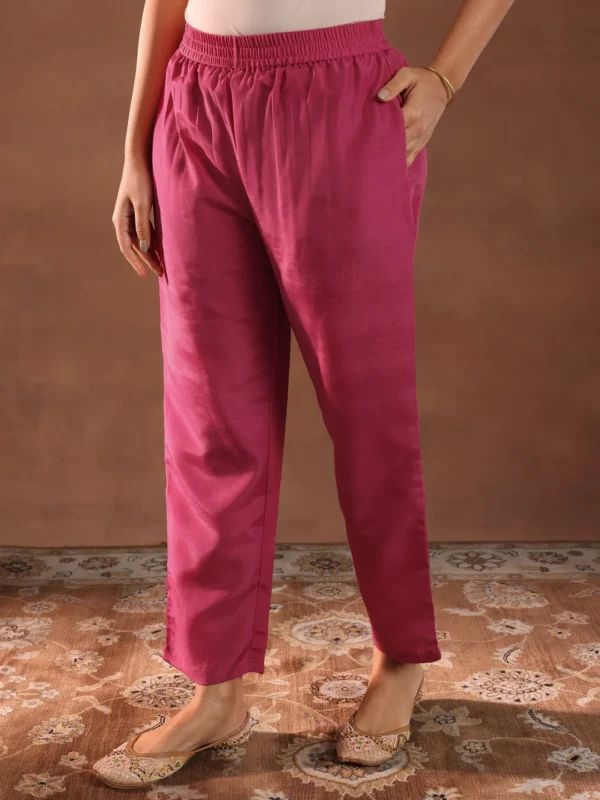 Women Pink Printed Silk Blend Straight Suit With Dupatta - Image 5