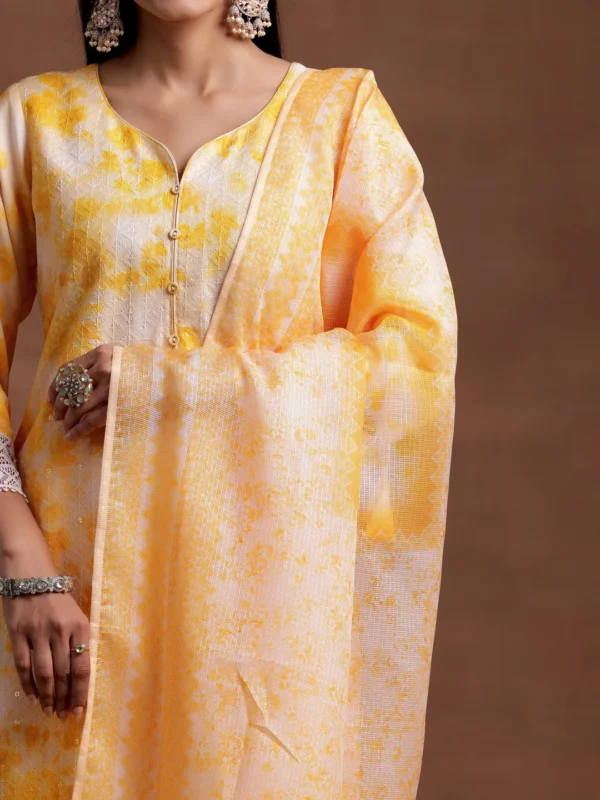 Women Yellow Embroidered Cotton Blend Straight Suit With Dupatta - Image 5