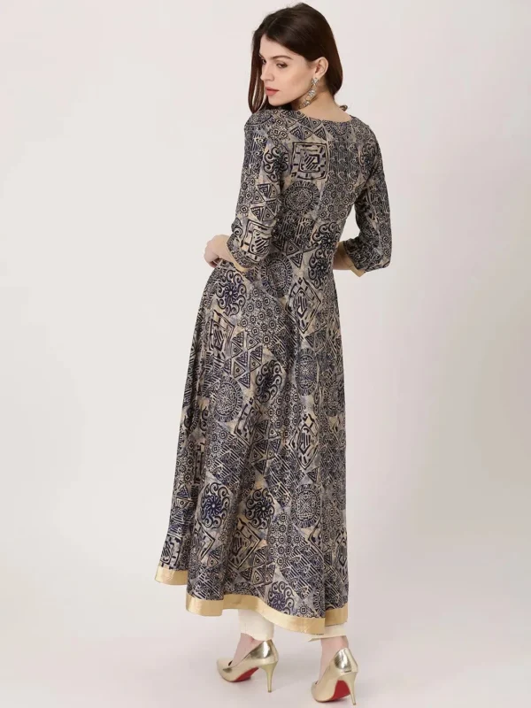Women Blue Printed Chanderi Silk Kurta - Image 3