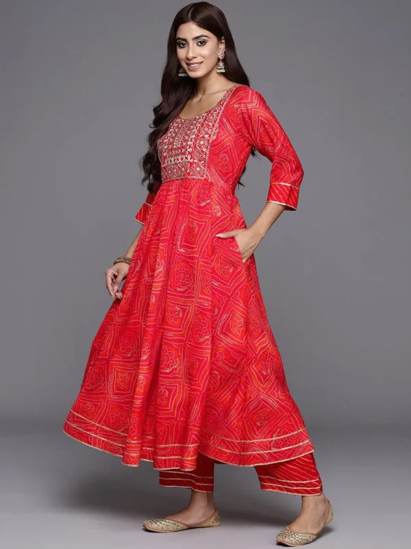 Women Orange Printed Silk Blend Anarkali Suit With Dupatta - Image 6
