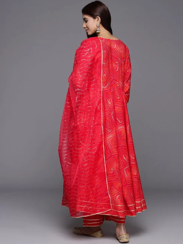 Women Orange Printed Silk Blend Anarkali Suit With Dupatta - Image 5
