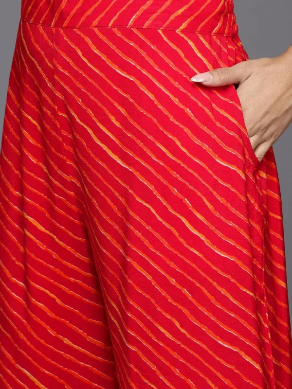 Women Orange Printed Silk Blend Anarkali Suit With Dupatta - Image 3